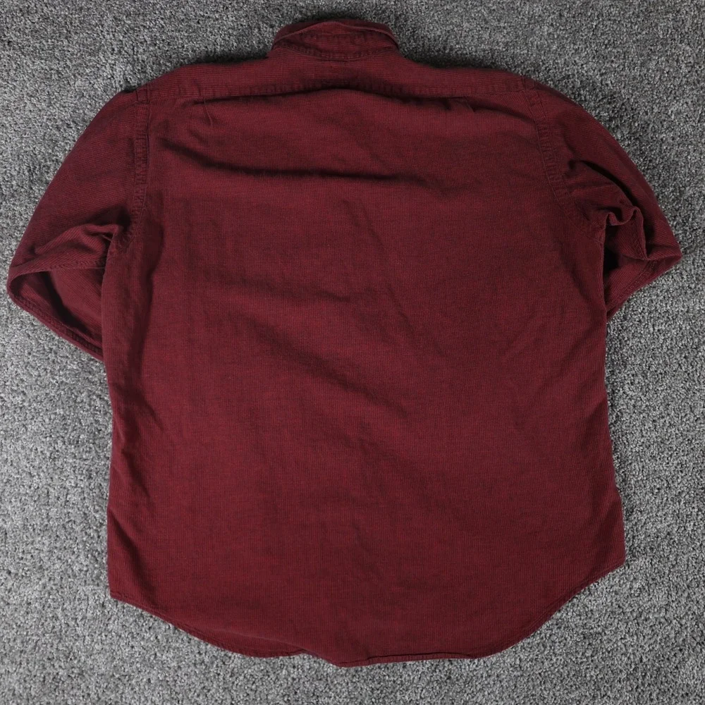 Vintage Polo Ralph Lauren Mens Large Red Navy Check Cotton Linen Button Shirt